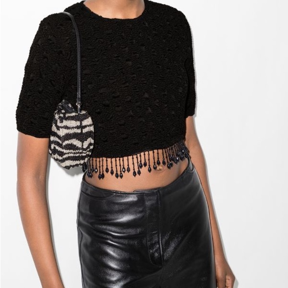 Ganni Elegant Black Crochet Crop Top